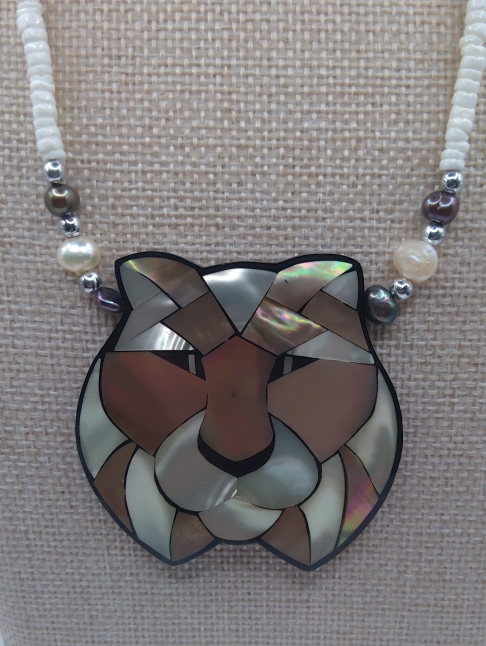 Lee Sands Lioness Mop and Abalone Inlay Pendant Necklace